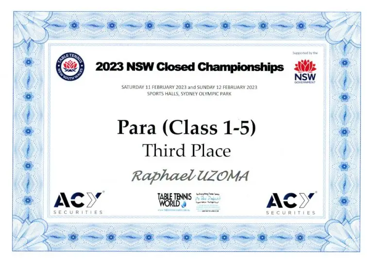 2023 NSW Closed Championships Third Place Certificate